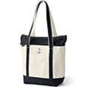 Lands' End Medium Zip Top Long Handle Canvas Tote Bag